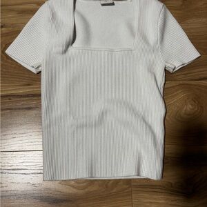 Abercrombie & Fitch White Ribbed Short Sleeve Top